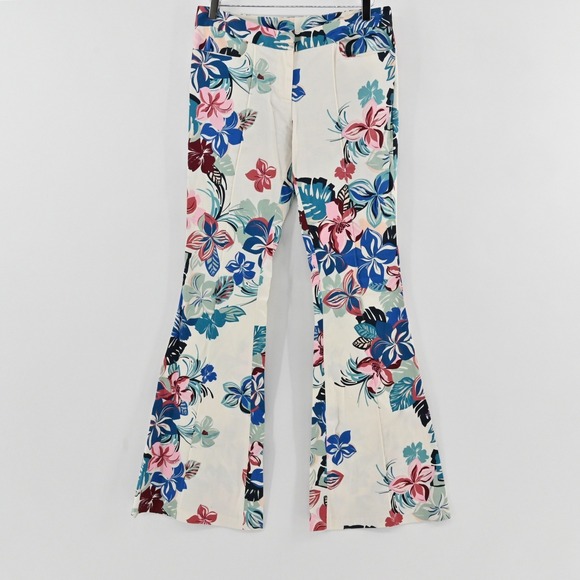 Alexis Pants - Alexis Kamilla Floral Flare Pants Womens Size M Ivory Blue Pink Cotton Tropical